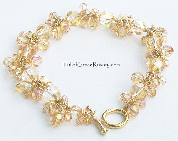 Gold Bracelet Swarovski Crystal 14K Gold filled wire Unique