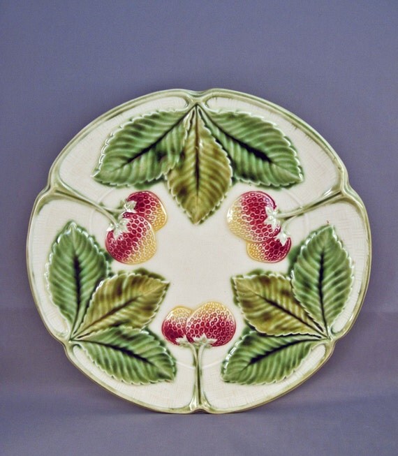 Vintage Strawberry Majolica Plate Czech by GalleryBotanica on Etsy