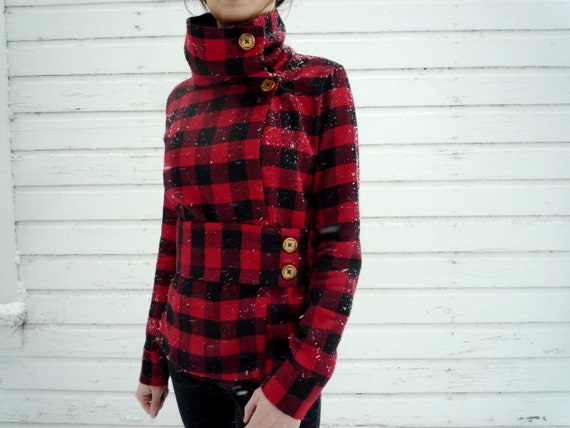CABIN FEVER buffalo check cowl shirt in small by wolfcalls on Etsy