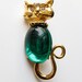 Jelly Belly Cat Brooch - Green Kitty Cat Pin. Green Cabachon