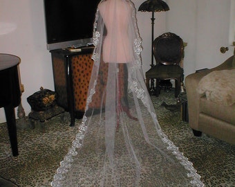 Embroidery Lace MANTILLA Veil WHITE or IVORY