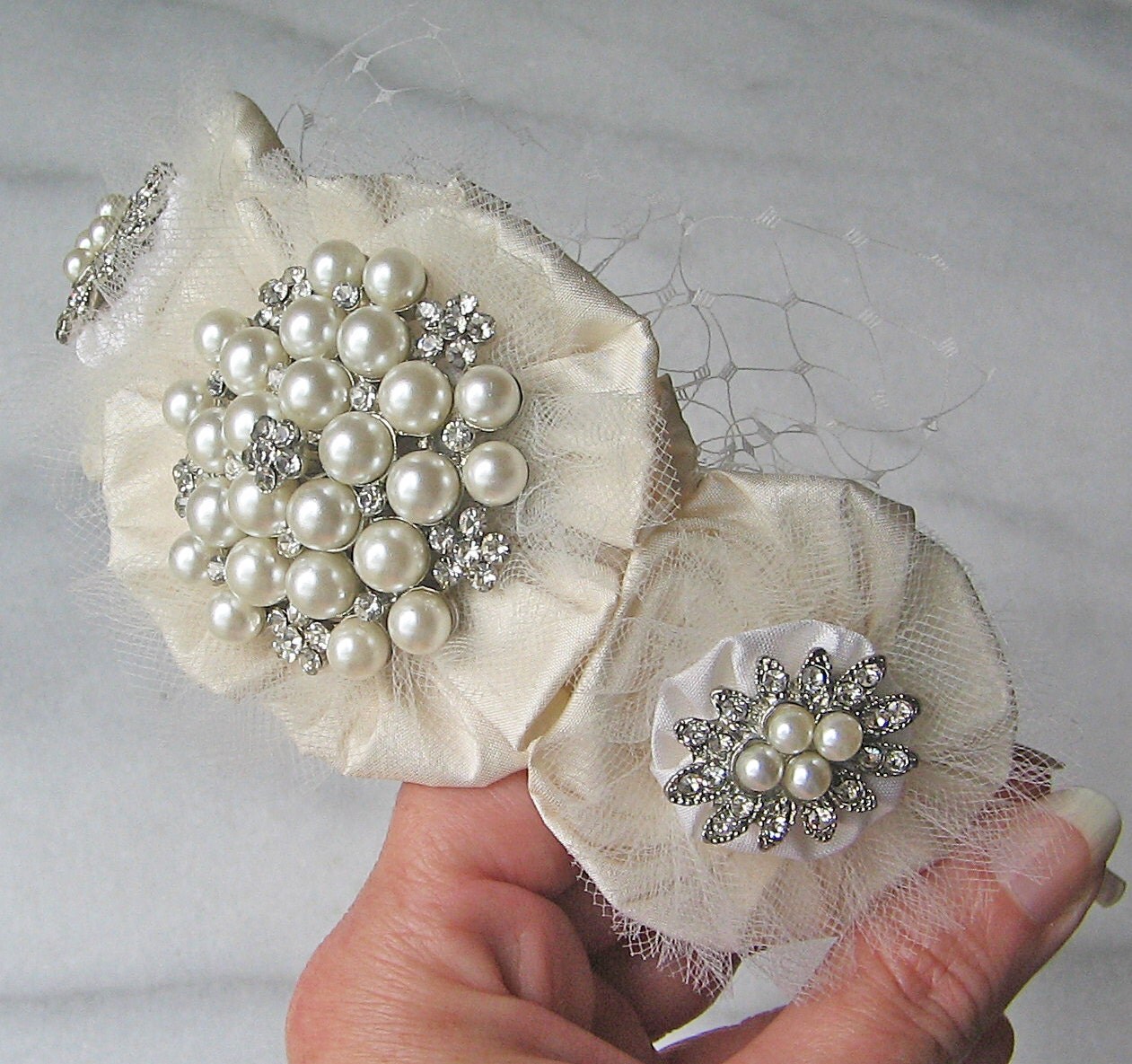 Romantic Bridal Headband Ivory Pearl Rhinestone Headband