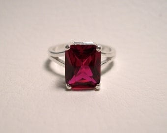 Red Ruby Ring in Sterling Silver - Lab Grown Ruby