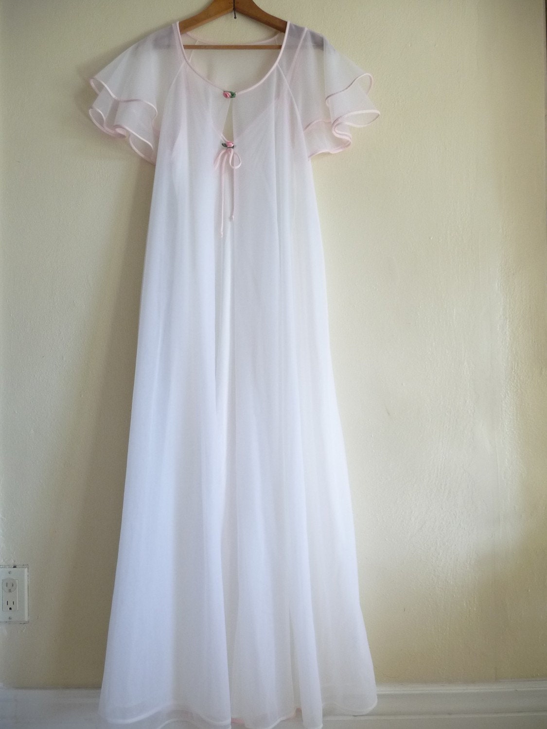pure white long nightgown and robe set