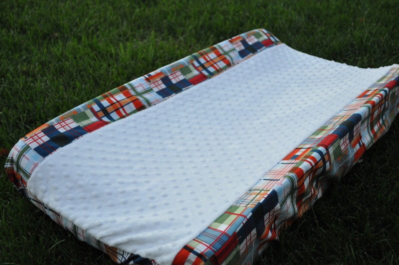 Custom Contour Change Pad Cover Baby Boy Nautical Plaid and