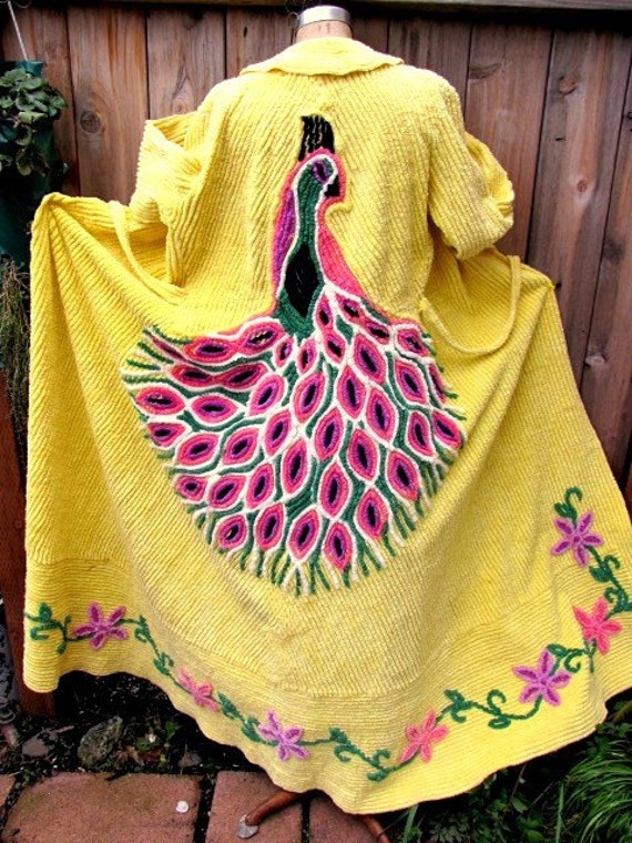 Vintage Chenille Peacock Robe