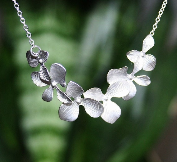Orchid Flowers Necklace Orchids necklace in silverSterling