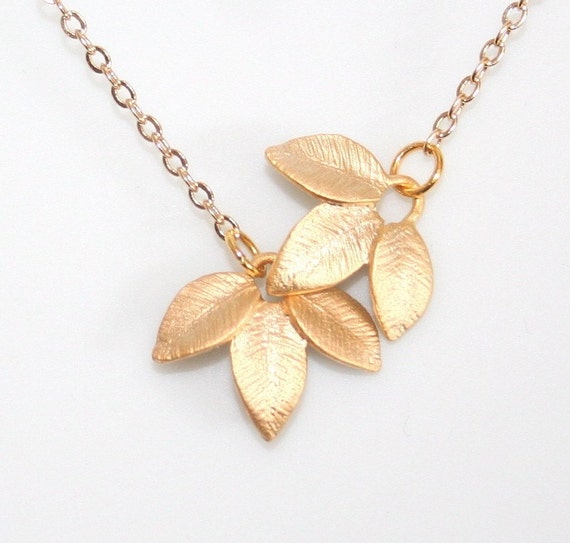 Gold Leaves Necklace, Tiny Triple Gold Leaves