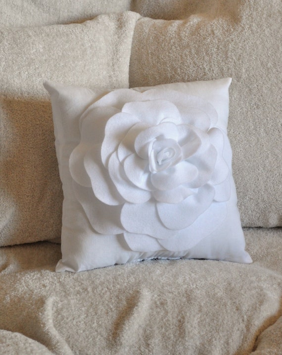 White Decorative Pillow White Rose Pillow 14 x 14 by bedbuggs