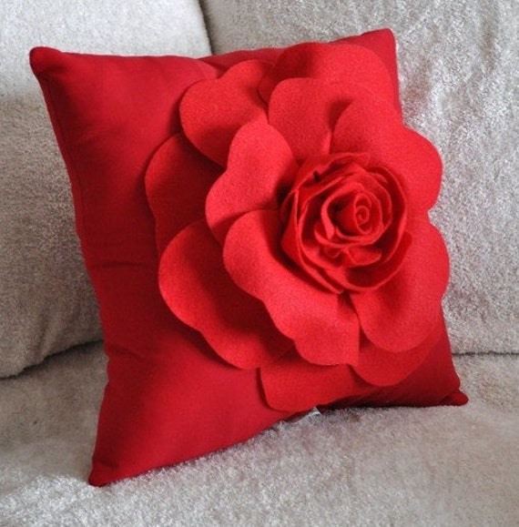 Items similar to Throw Pillow Red Rose on Red Pillow on Etsy