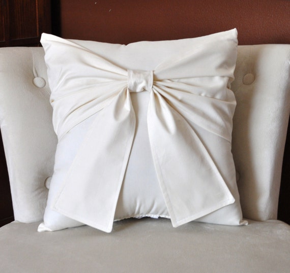 Cream Bow Pillow Decorative Pillow 16 x 16