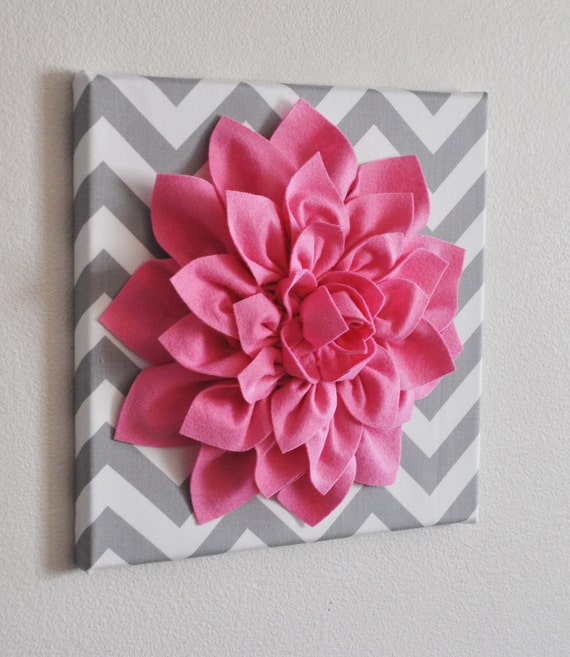 Pink Wall Flower Bright Pink Dahlia on Gray and White by bedbuggs