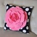 Flower Pillow -Pink Rose on Navy Polka Dot Pillow Baby Nursery Decor