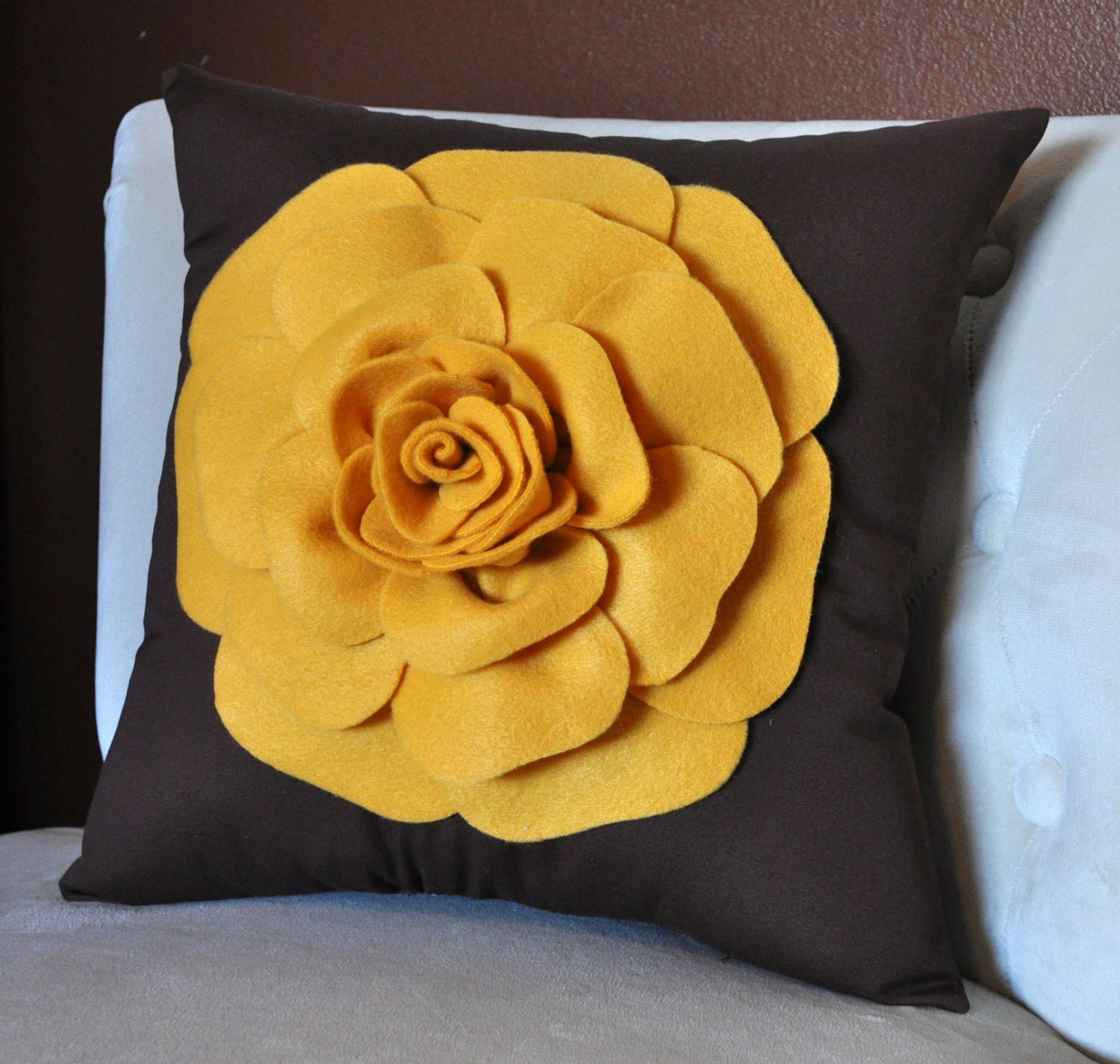 Throw Pillow Vintage Pillow Mustard Yellow Rose on by bedbuggs