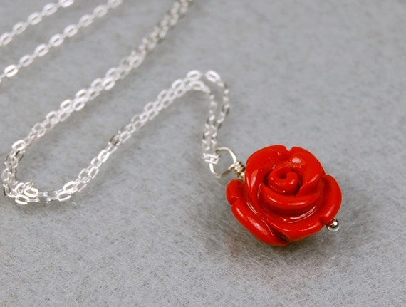 Carved Red Turquoise Rose Gemstone and Sterling by Twist21trinkets
