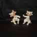 Vintage Japan Striped Kitty Cat Ceramic Candle Climbers Huggers Holders