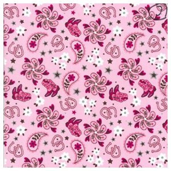 Boots Cowboy Cowgirl Pink Glitter Sparkle Western Fabric