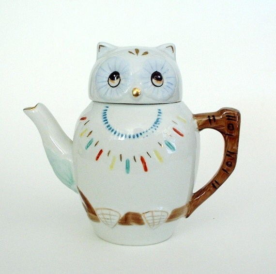 Vintage Owl Individual Teapot Darn Cute
