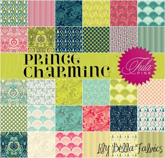 Items similar to Tula Pink Fabric PRINCE CHARMING 6 inch Quilting Fabric Squares Charm Pack