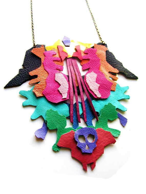 Geometric Leather Necklace Color Ink Blot