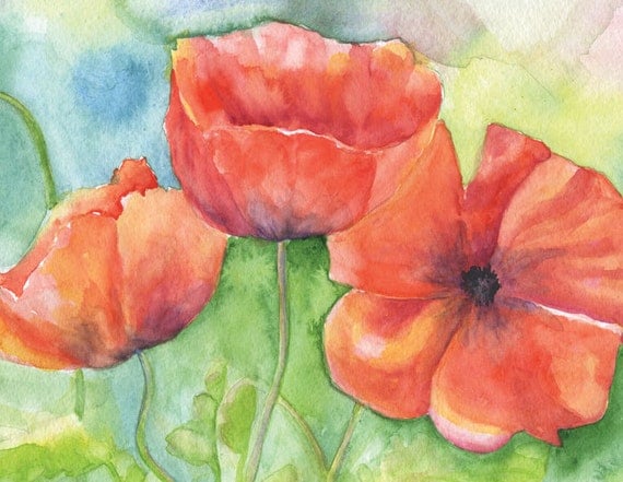 Poppies Watercolor Greeting Card