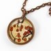 Hand Painted Necklace Charm-- Red Berries --Art Copper Pendant, Miniature Painting