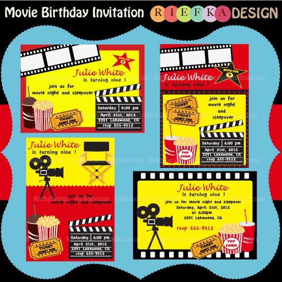 Items similar to Movie Birthday Invitation - Digital Invites - Blank ...