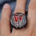 Sale - Black poppies ceramic ring on adjustable sterling silver base