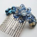 Bridal Vintage Comb Blue Rhinestone Wire Wrapped Curved Comb