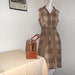 Women's 60's Brown Tan & Orange Checkered Print Dress / Sundress