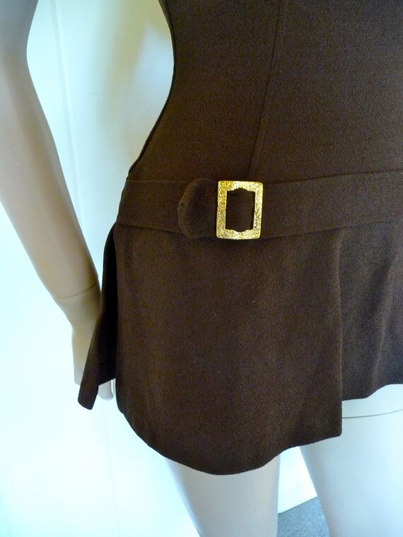 Vintage 60s One Piece Swimsuit Chocolate Brown Built in by Sparcle