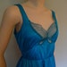 Vintage Butterfly Nightgown, Turquoise Blue Green Long Nylon Nightgown, butterfly bust, Small to medium