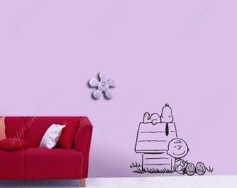 34×23 Enjoying sunshine Snoopy- Kids Wall Decal, Snoopy Stickers, Snoopy Decal, Funny Wall Decal, Removable Decal, Wall Arts PDA-0338