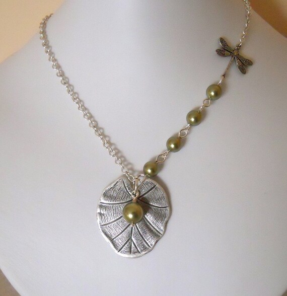 Lily Pad Pendant necklace Statement necklace by BeadsStory