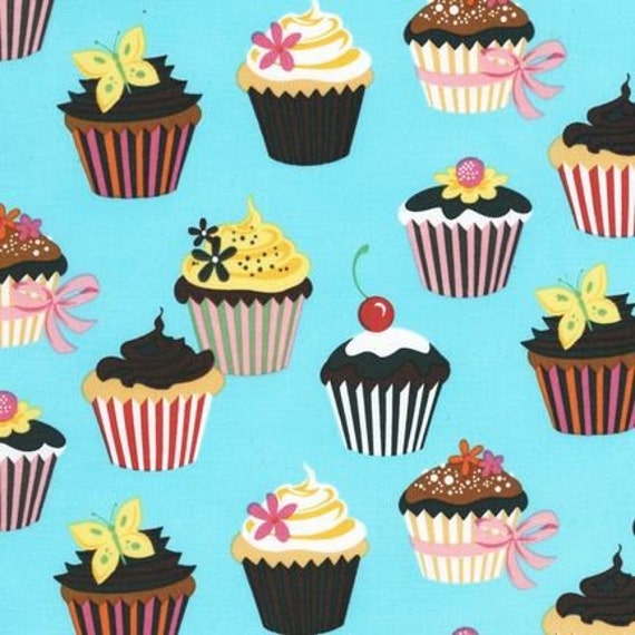Turquoise Cupcake Sweet Tooth by Robert Kaufman Fabric 1 Yard