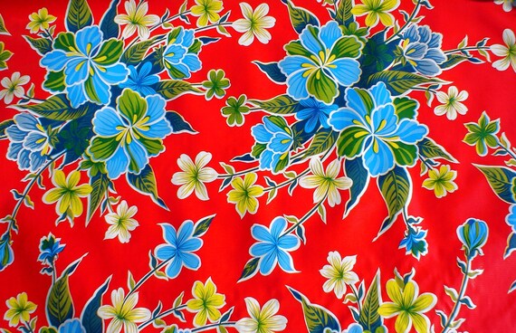 Colorful Red Hibiscus 1 Yard Oilcloth