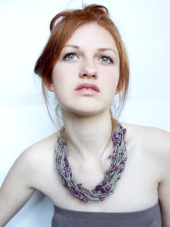 Lavender Eco Friendly Linen Necklace Boho Style