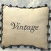 SALE Embroidered "Vintage" Burlap Pillow Cover with Pom Pom Trim