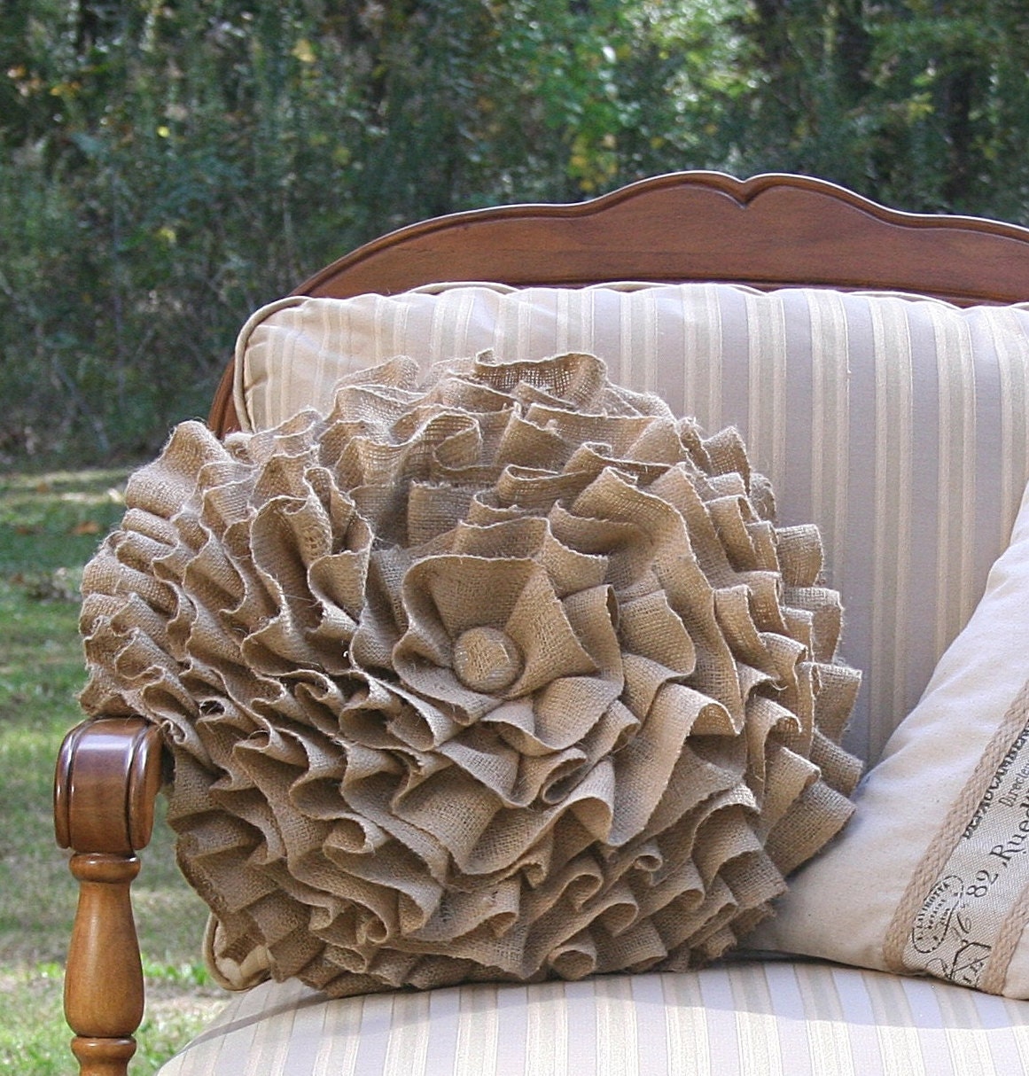 Ruffled Burlap Round Pillow