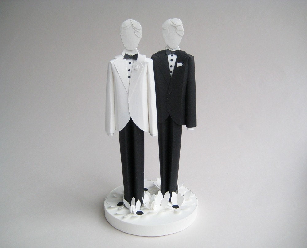 Paper Wedding  Cake  Topper  Two  Grooms  Black and White