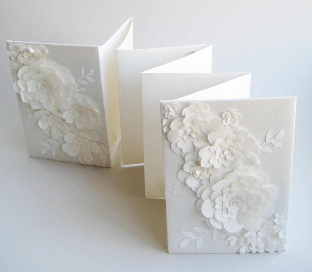 Guest Book Accordion Style Paper Flowers Ivory