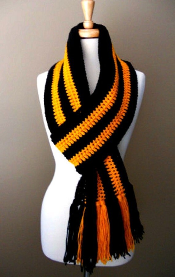 varsity scarf in black and yellow gold by blissthings on Etsy