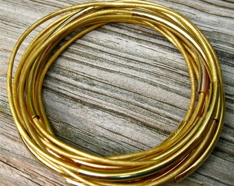 Leather Bangles , Misted Yellow , Set of 10 , Stacking Bracelets , Amy Fine Design