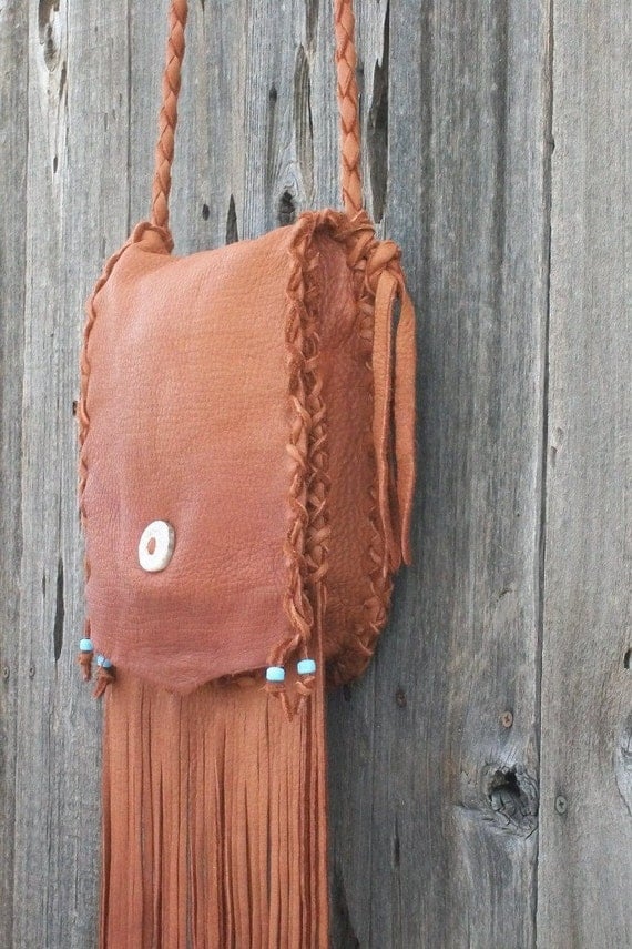 Handmade leather purse Fringed leather handbag by thunderrose