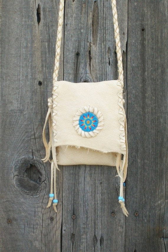 Beaded leather purse Handmade crossbody shoulder bag
