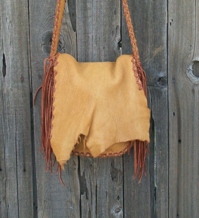 Fringed leather handbag Buckskin possibles bag