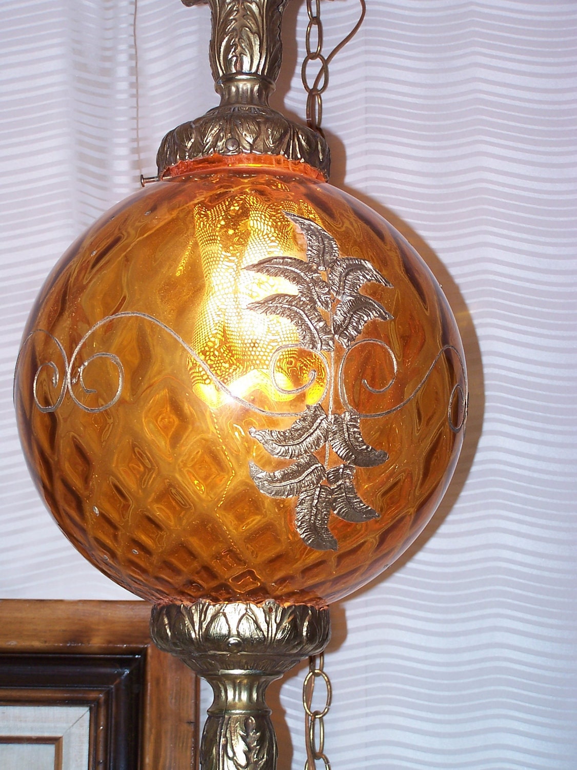 Vintage Hanging Lamp Amber Glass