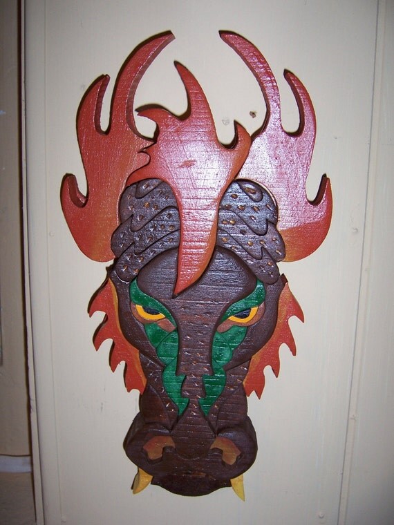 Handmade custom painted wooden Dragon head wall by tomscraftcastle