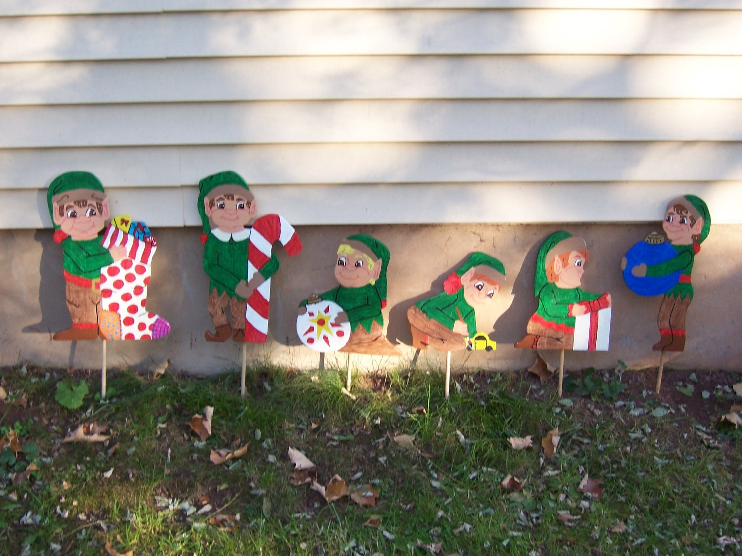 Handmade hand painted Happy Elves for your yard