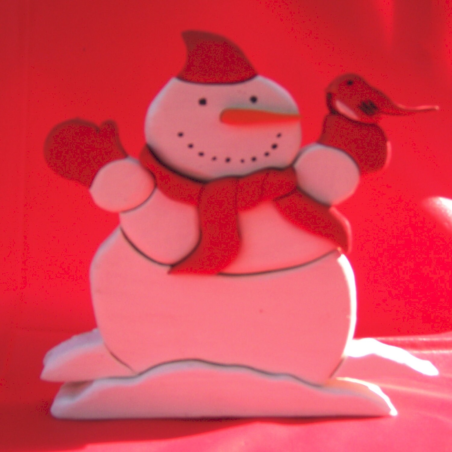 Handmade standing Snowman with carrot nose by tomscraftcastle